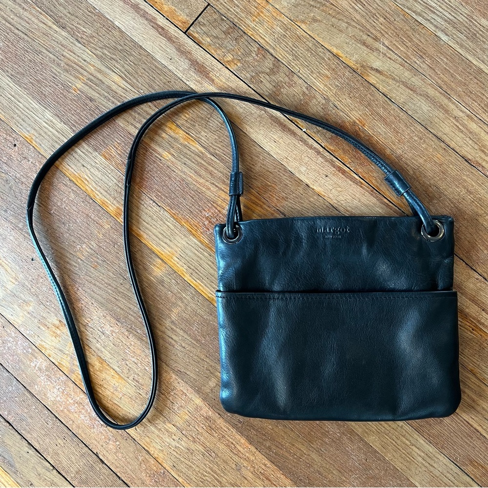 Margot New York soft black leather crossbody purse With Zipper
